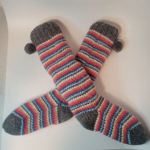 Sherpa Lined Striped Multicolor Knit Slipper Socks